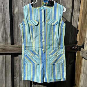 Vintage Striped Blue and Yellow Sleeveless Romper
